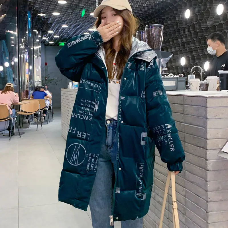 Warm Hooded Jacket Women's Clothing 2023 New Winter Glossy Cotton Print Coat Windproof Rainproof Thicken Long Parka Snow Jackets