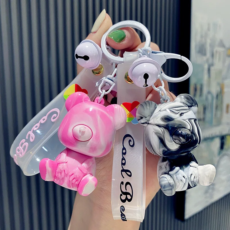 

Genuine Cartoon Big Head Sitting Posture Fluid Bear Pendant Exquisite Keychain Trend Keyring Bag Ornament Key Chain Ring Holder