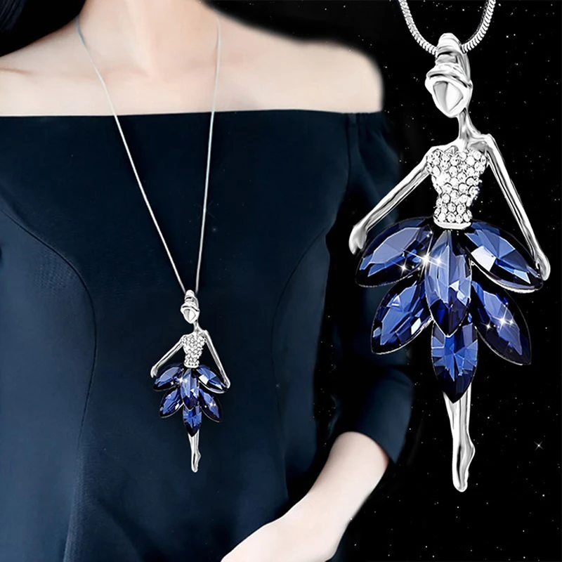 

Модное ожерелье с подвеской из голубого кристалла, Классическая цветная балерина, цепочка с подвеской, ожерелья, ювелирные изделия, подарки для девушек