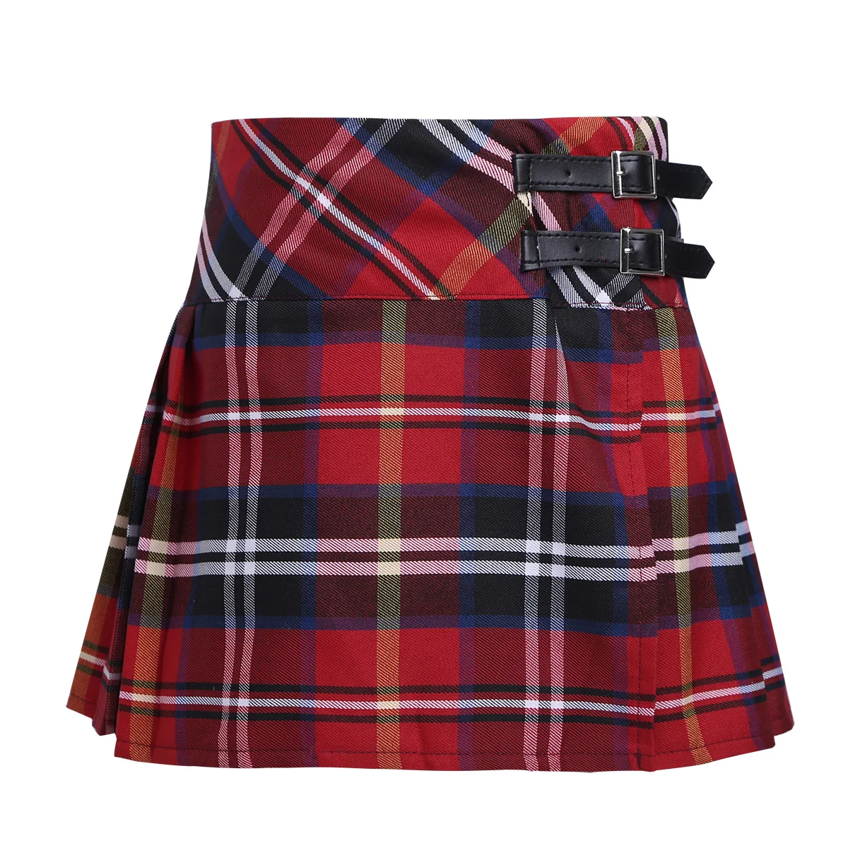 

Kids Girls Plaid Skirt Fashion Tartan Kilt Miniskirt Children Streetwear A-Line Plaid Skirts with Faux Leather Buckle