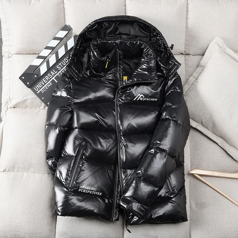 

Winter Down Parkas Men Waterproof White Duck Down Jacket Shiny Hooded Windbreaker Men Outwear Thick Warm Down Coat