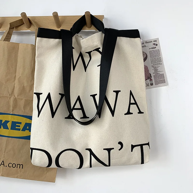 

Women Canvas Tote Bag Female Cotton Cloth Shoulder Bag Large Shopping Bag Eco Handbag Simple WY Letters Print Student Books Bag