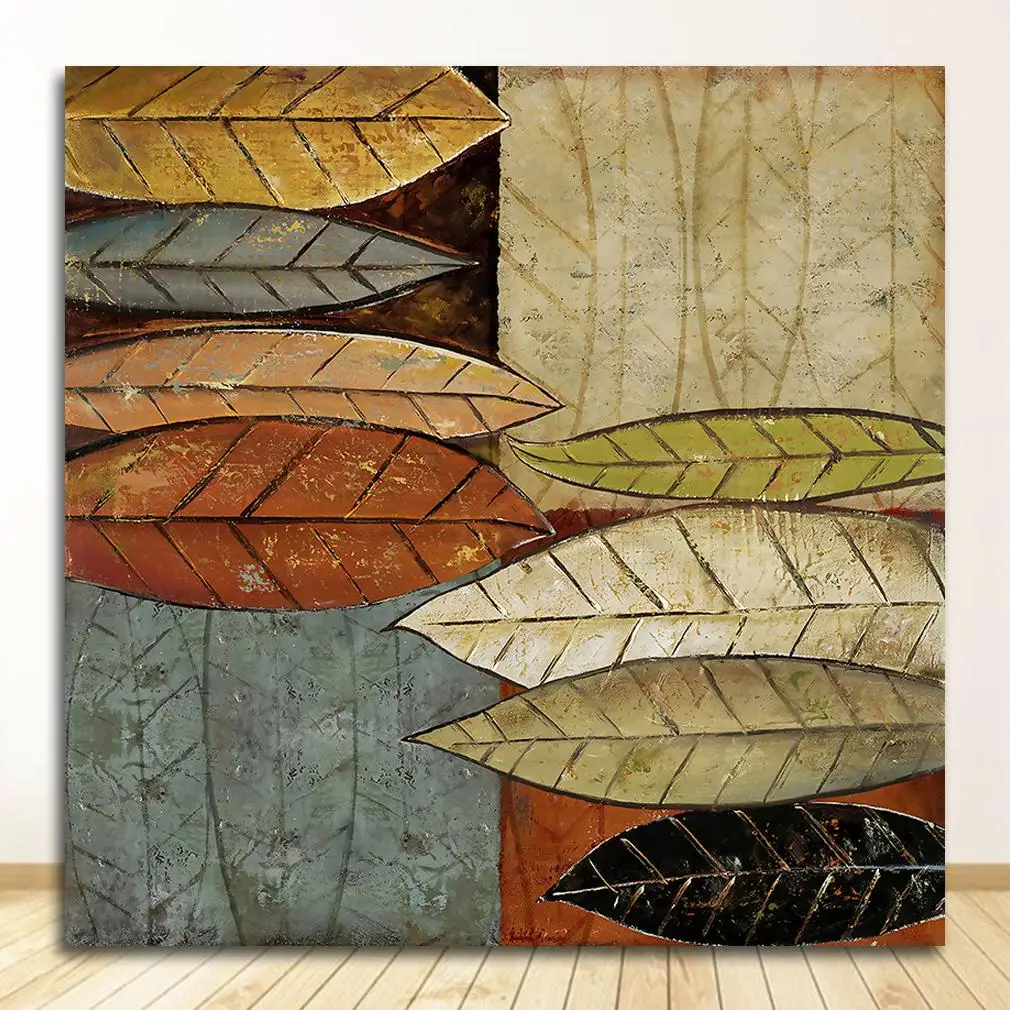 

Квадратная настенная картина для гостиной HD абстрактные красочные листья холст картина ретро зеленый растительный принт модный декор