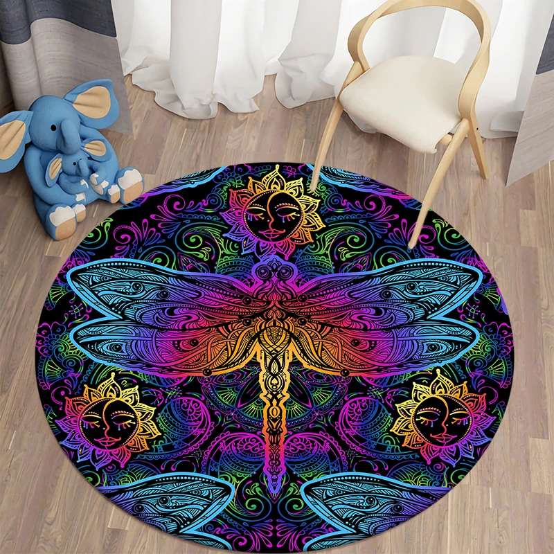 Dragonfly Kawaii Printed Round Carpet for Living Room Rugs Camping Picnic Mats Flannel Anti-Slip Rug Yoga Mat stranger things