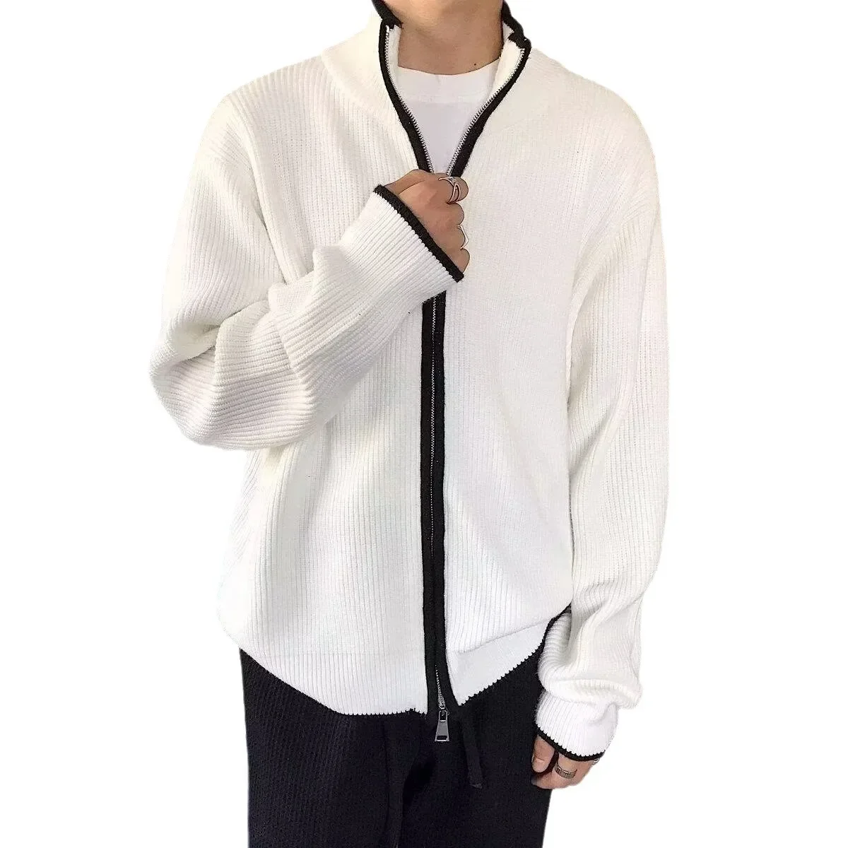 Модный мужской свитер новинка осень-зима 2024 Вязаный топ с лацканами свободная