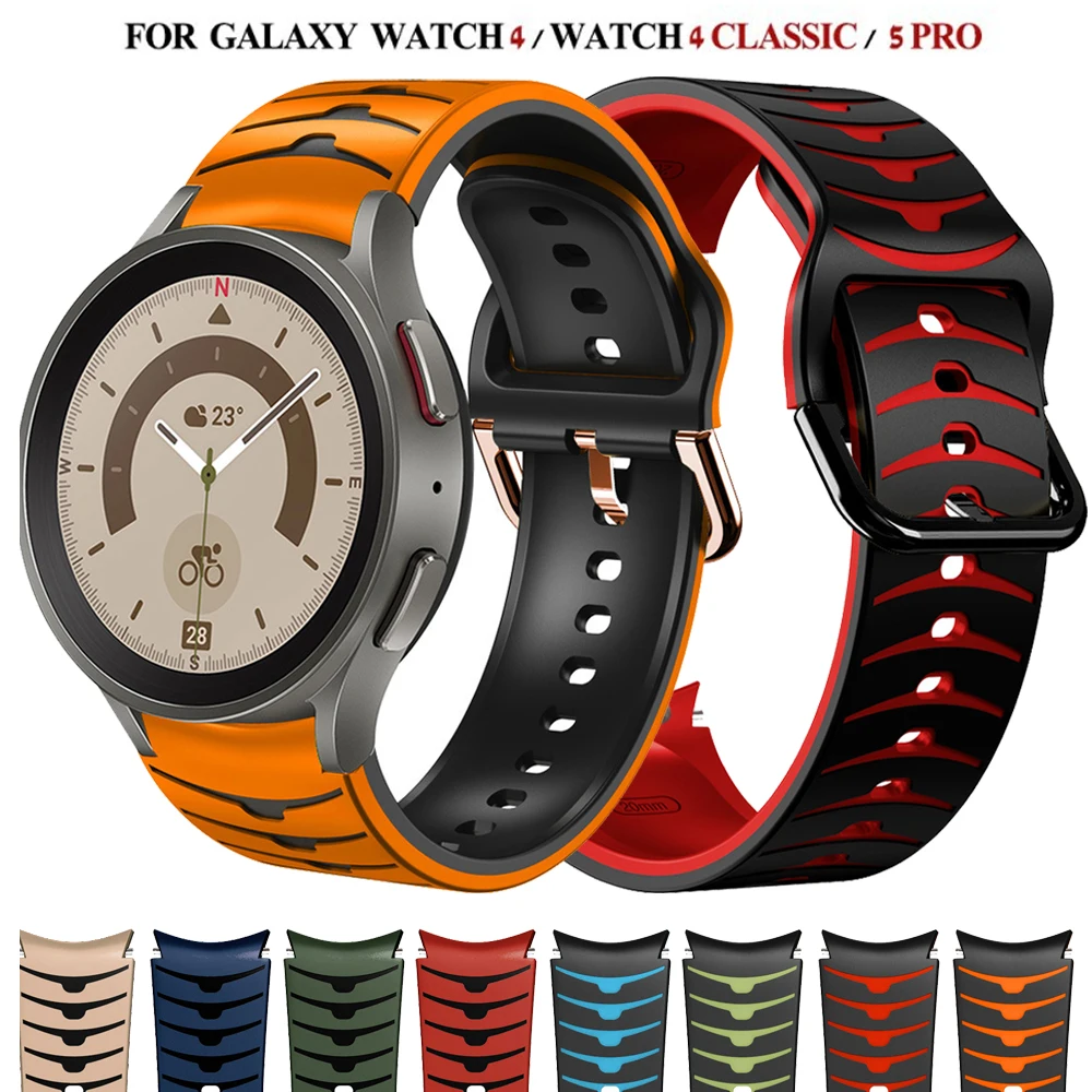 Фото Силиконовый ремешок для Samsung Galaxy Watch 4/5/5 Pro/45 мм/44 мм/40 мм, браслет для смарт-часов Galaxy watch 4 classic 46 мм, 20 мм №1