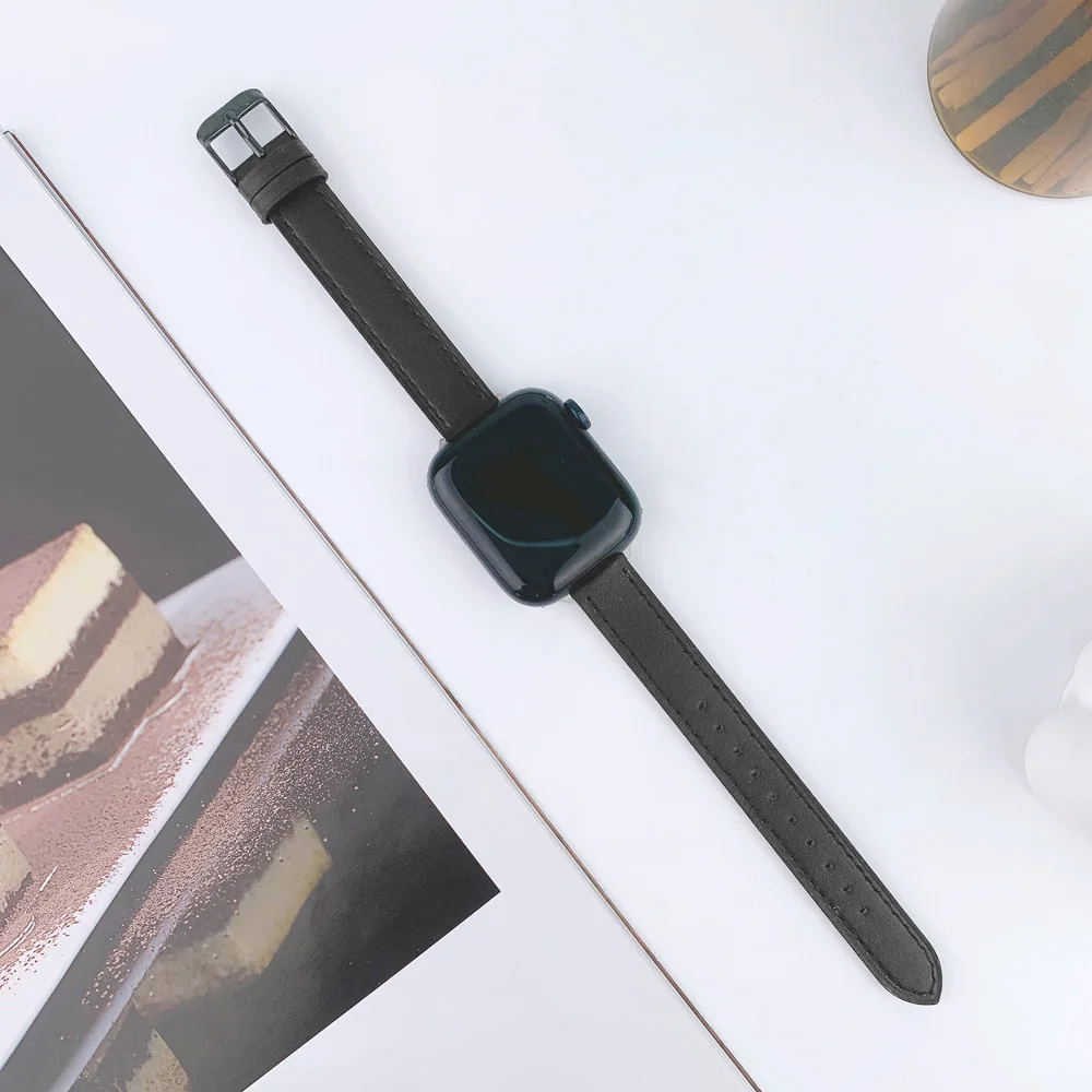 Slim Leather strap For Apple Watch Band Ultra 49mm  40mm 44mm 41mm 45mm 38mm 42mm Wristband Bracelet iwatch series 8 7 5 6 se 3
