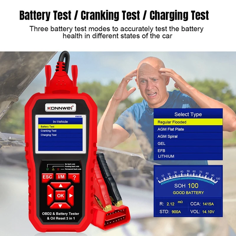 3 в 1 диагностический сканер KONNWEI KW890 для диагностики и сброса масла