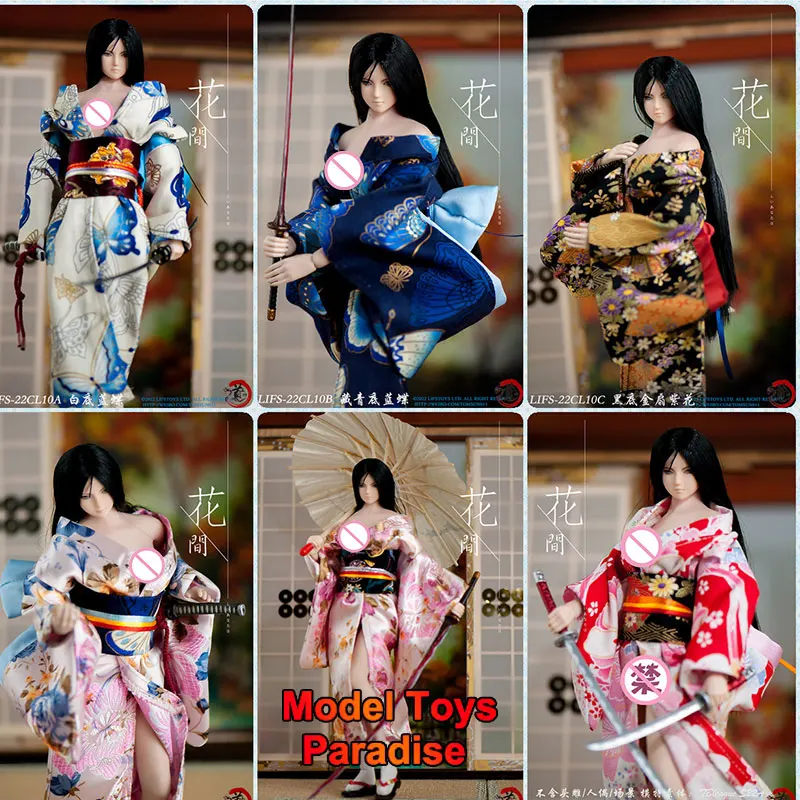 

LIFS22CL10 1/6 Women Soldier Japanese Long Printed Kimono Bathrobe Clogs Shoes Model Accessories Fit 12inch Action Figure Body