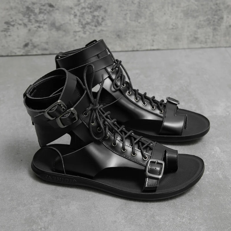 2022 Summer Fashion White High-top Sandals Men Flat Leather Roman Sandal Man Lace-up Casual Designer Shoes Men sandalias hombre