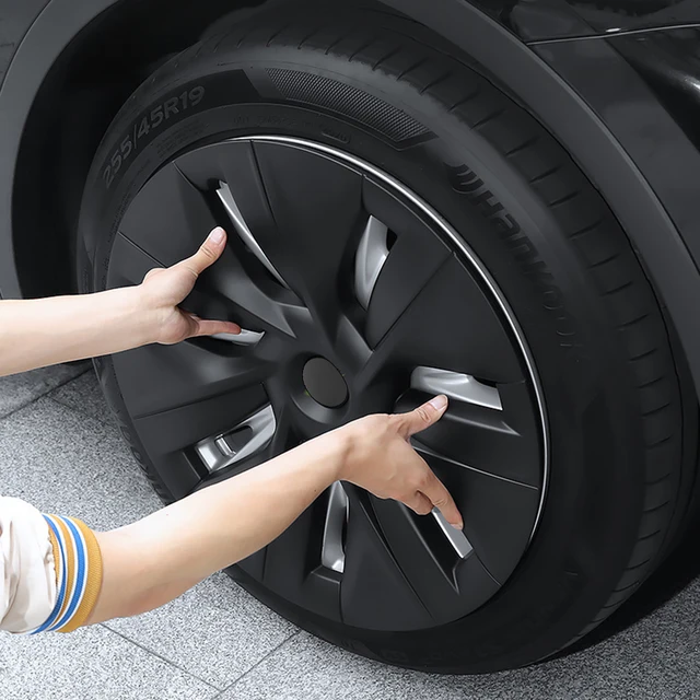 DIY Car Wheel Hub Cap 19 Inch Full Cover Hubcap Black Carbon Fiber Decorative Automotive Accessories For Tesla Model Y 2021 2022 6