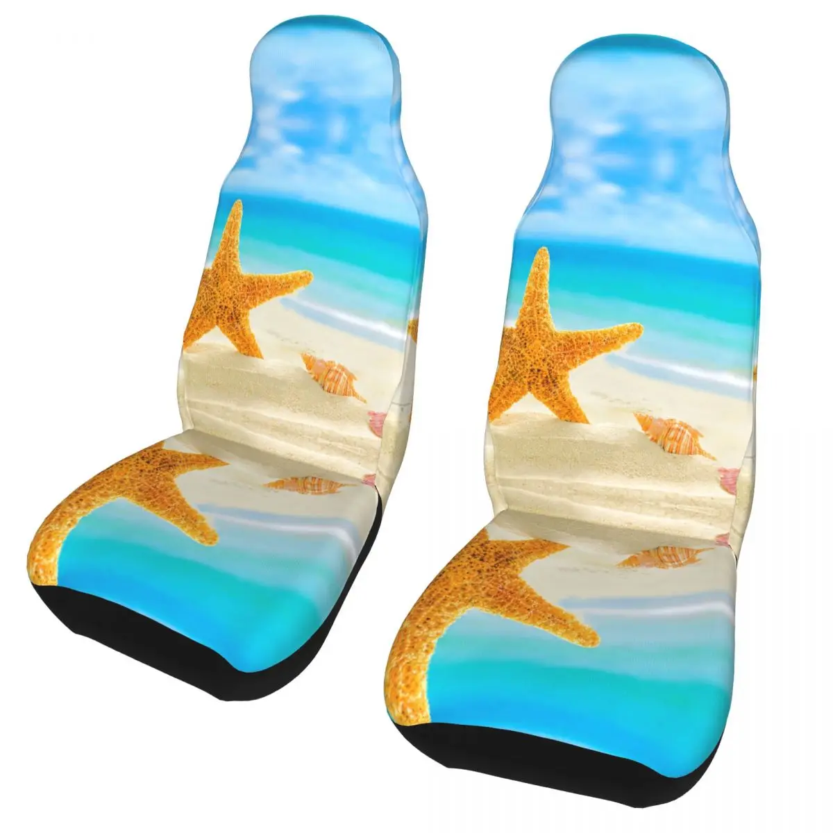 

Summer With Sandy Beach Shells And Starfish Sea Stars Car Seat Cover Four Seasons For SUV Car Seat Protection Covers Car Styling