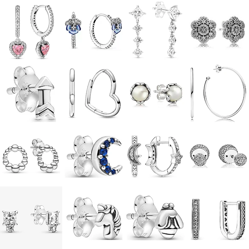 

2023 NEW 100% 925 Sterling Silver Moon Earrings Round Eardrop Sparkling Heart Ear Studs Original Female Fashion Jewelry Gift