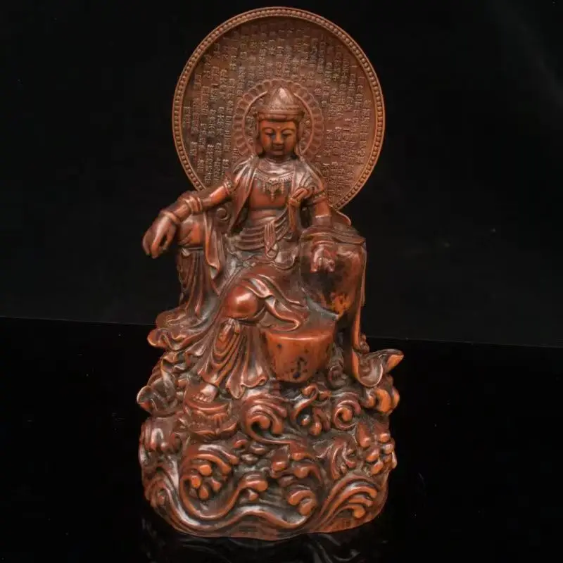 

7" China Buddhism Boxwood Wood Carved GuanYin Kwan-yin Bodhisattva Buddha Statue