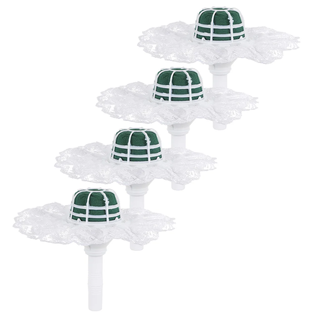 

4 Sets Wedding Flowers Holding Bridal Floral Handle Bouquet Holders Lace Collar Material White Plastic Bride