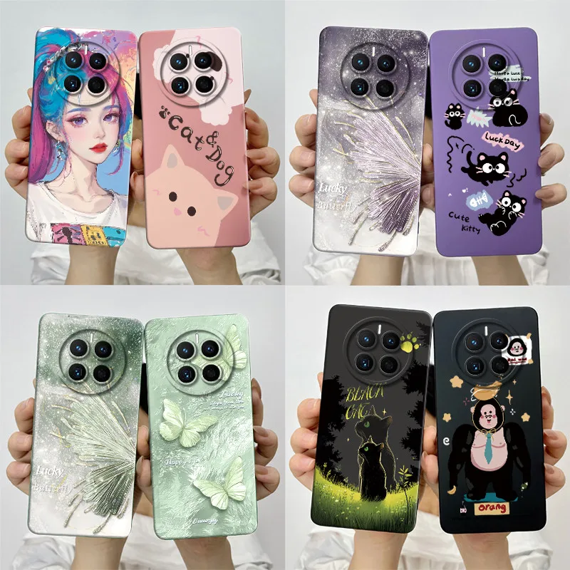 For Huawei Mate 50 50e Phone Case CET-LX9 CET-AL60 Soft Silicone Sweet Painted Protective Back Cover Cute Cartoon Printed Casing
