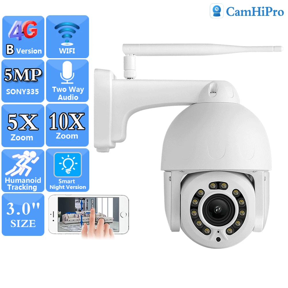 

IP-камера видеонаблюдения 3G, 4G, 5 Мп, PTZ, 5-кратный зум, слот для SD-карты
