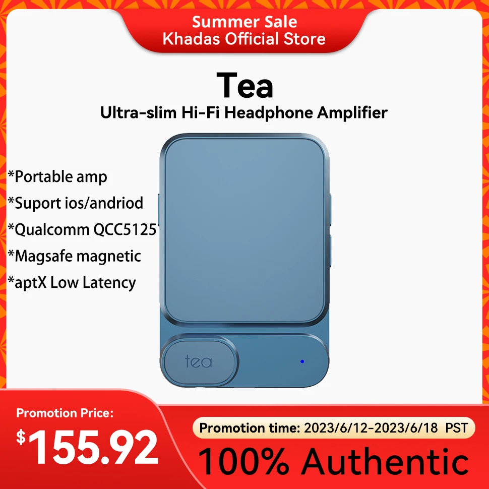Khadas Tea Portable Headphone Amplifier Mini Audio DAC Support LDAC & apt-X HD, MagSafe compatible, 8H Play Dual Mic DSD256