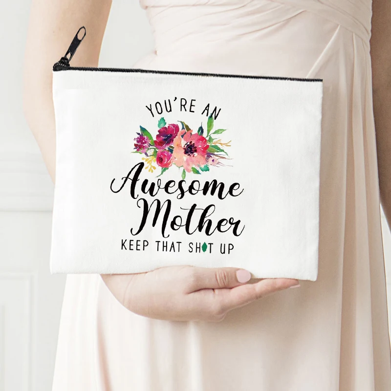 

Best Mother Makeup Bag Casual Cosmetic Pouch Canvas Flower Lipstick Bag Harajuku Travel Toiletry Bags Storage Purse Cosmetic