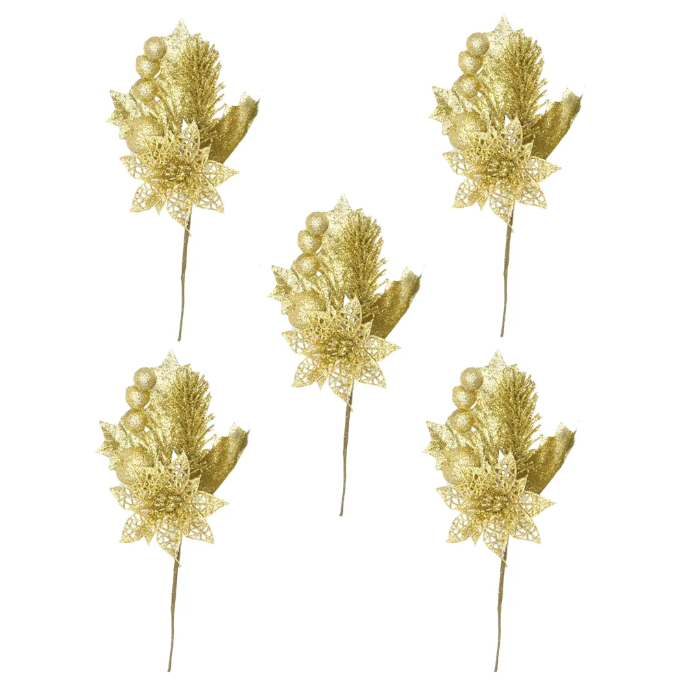 

Christmas Picks Glitter Leaves Berry Artificial Tree Stem Berries Branches Stemsfake Floral Pickpine Simulated Fern Leaf Wreath