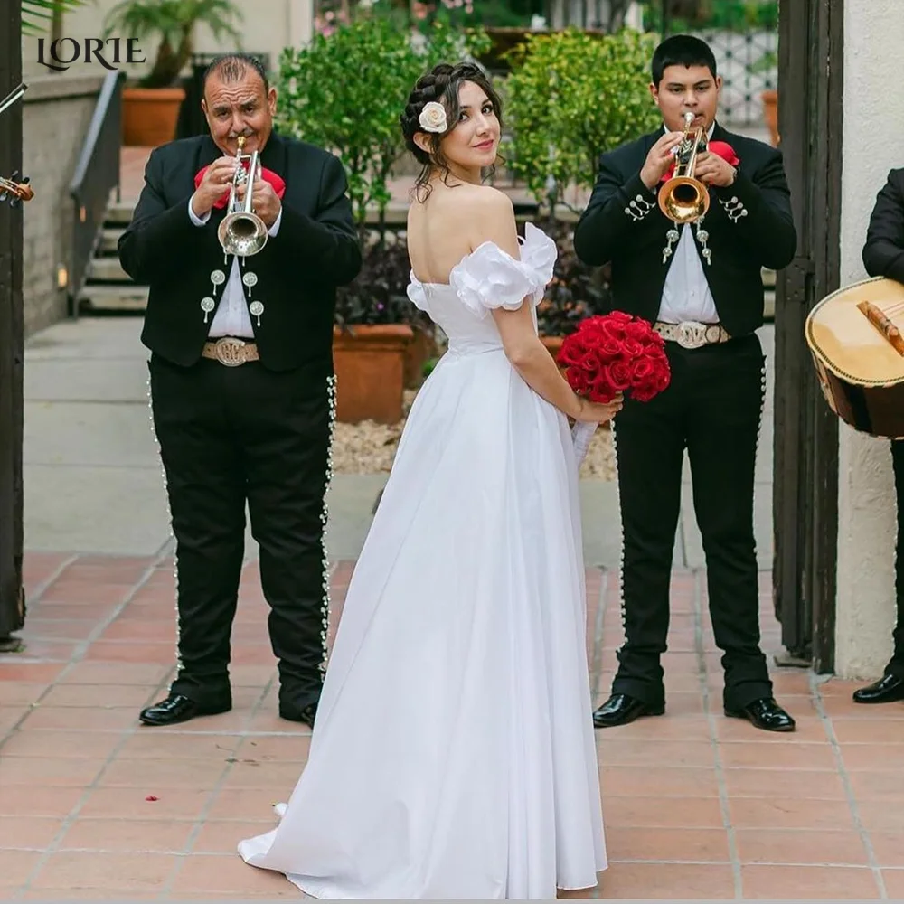 

LORIE Свадебные платья с 3D цветами с открытыми плечами Средний разрез в стиле бохо трапециевидные Свадебные платья с открытой спиной на пуговицах атласное свадебное платье для невесты