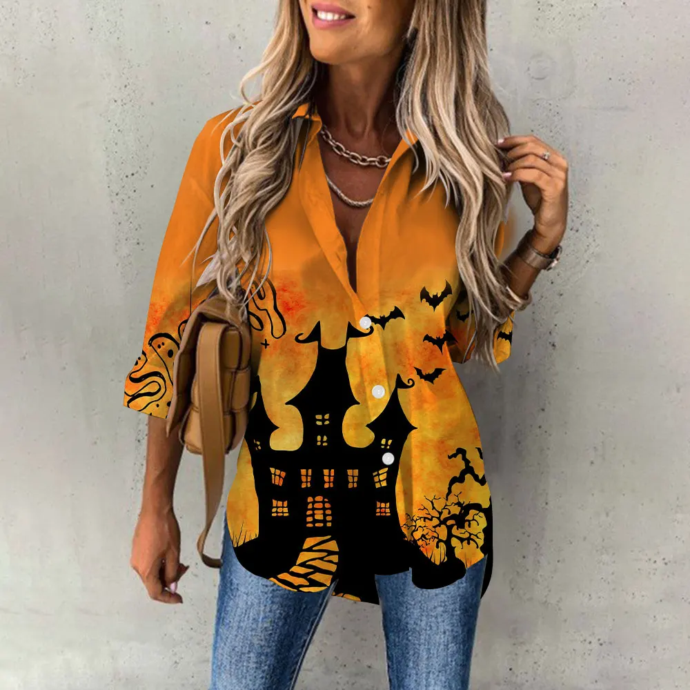 

Женский костюм на Хэллоуин, рубашки и блузки с тыквой, рубашка с длинным рукавом, костюм на Хэллоуин, женская блузка, Топ/Конфеты, для трюков или лечения мальчика