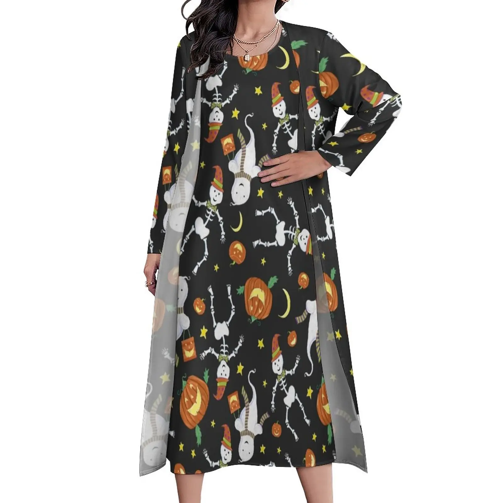 

Женское платье макси в богемном стиле, длинное платье с забавным принтом призраков, с графическим принтом и скелетом, уличная одежда для Хэллоуина, большие размеры 4XL 5XL, на лето