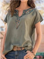 printed summer tops women 2022 fashion short sleeve v neck large size casual loose basic t shirt female