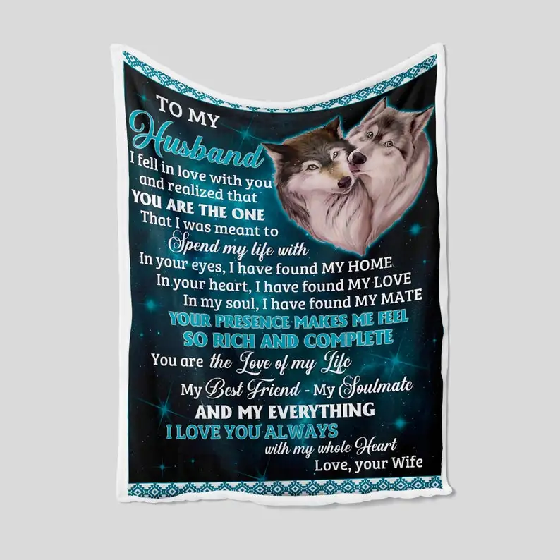 

To My Husband Blanket, Personalized Name Blanket, Wolves Blanket, Gift Blanket, Blanket For Couple, Wedding Anniversary Blanket