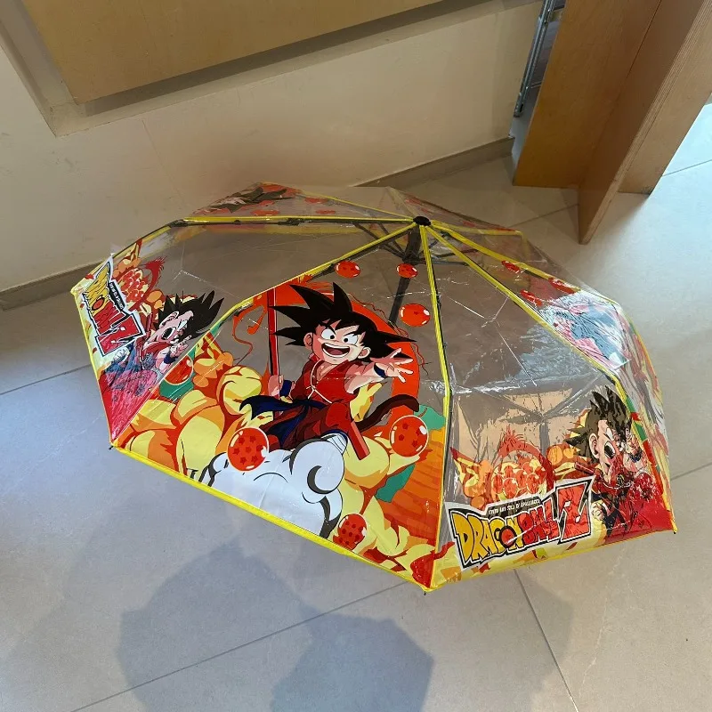 Фото Зонт Dragon Ball с изображением Сон Гоку в милом мультяшном стиле, ручной складной, для солнечной и дождливой погоды, автоматический, прозрачный. №5