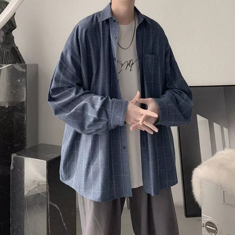 New2022 shirt men's Japan 2021 new loose handsome trendy casual shirt handsome preppy shirt jacket unisex gothic punk blouse