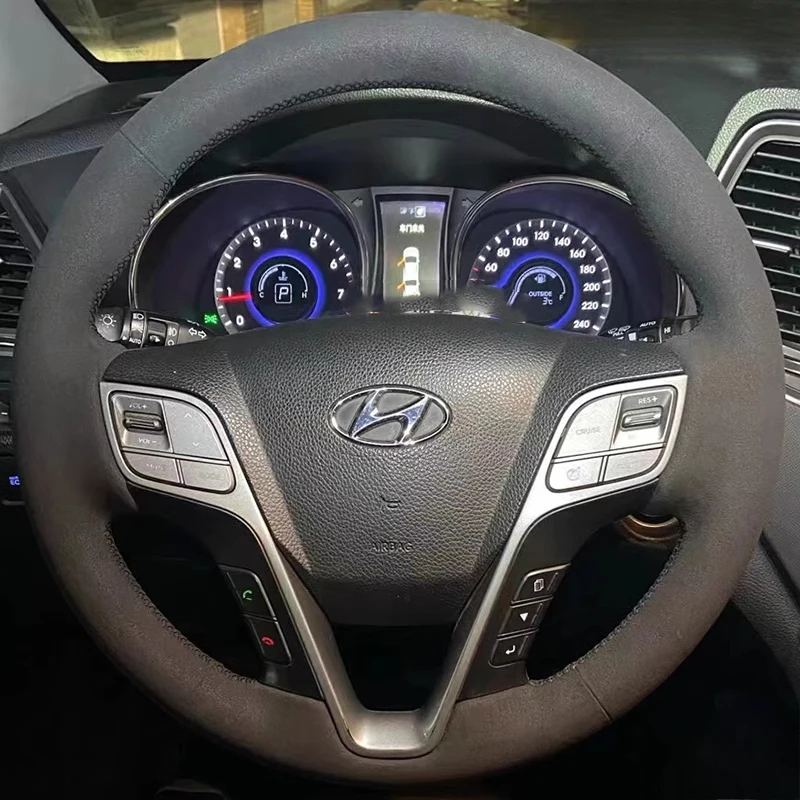 Сшитый вручную противоскользящий замшевый чехол на руль автомобиля 100% для Hyundai