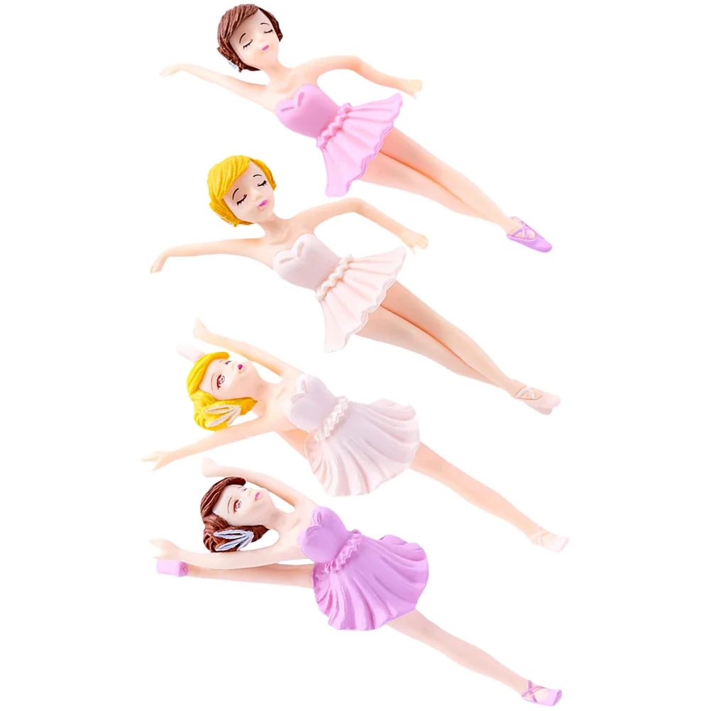 

4 Pcs Ballerina Girl Princess Cake Toppers Party Decoration Ballet Statue Birthday Sculpture Pvc Figurine Dessert