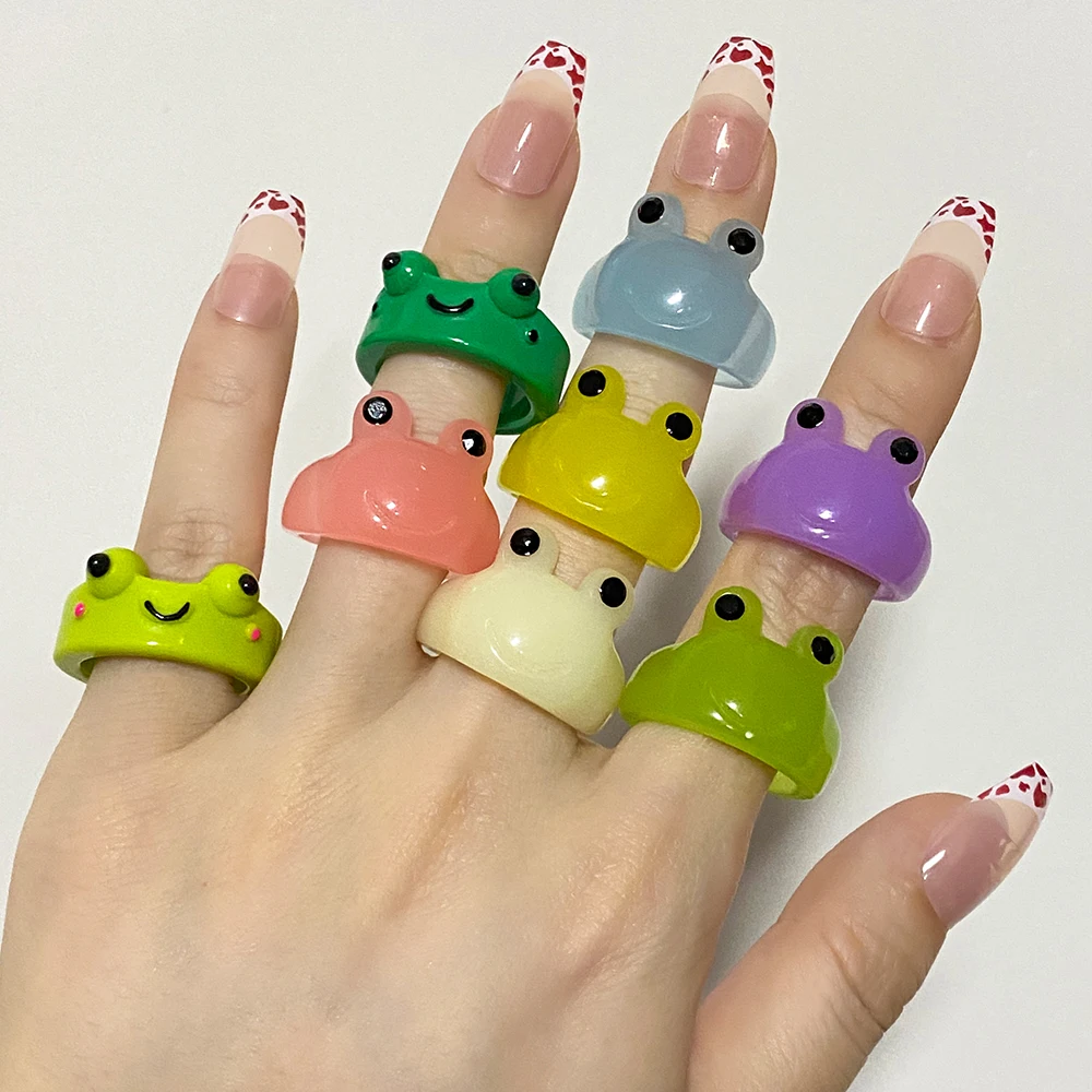 

IFKM Cute Smile Frog Rings For Women Girls Funny Personality Cartoon Animal Frog Ring Fashion Jewelry Gifts 2022 Accessories