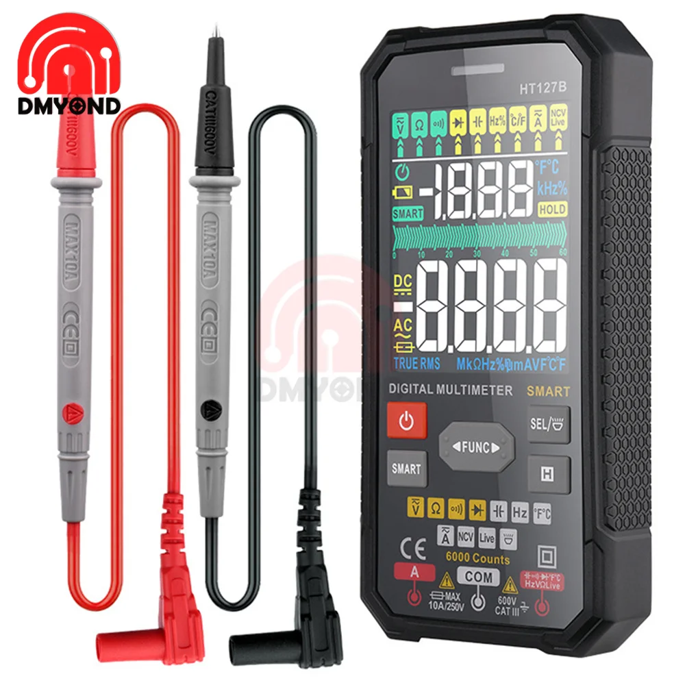 

Цифровой мультиметр HT127B, вольтметр с автоматическим диапазоном, истинное среднеквадратичное значение, Бесконтактный индикатор напряжения...