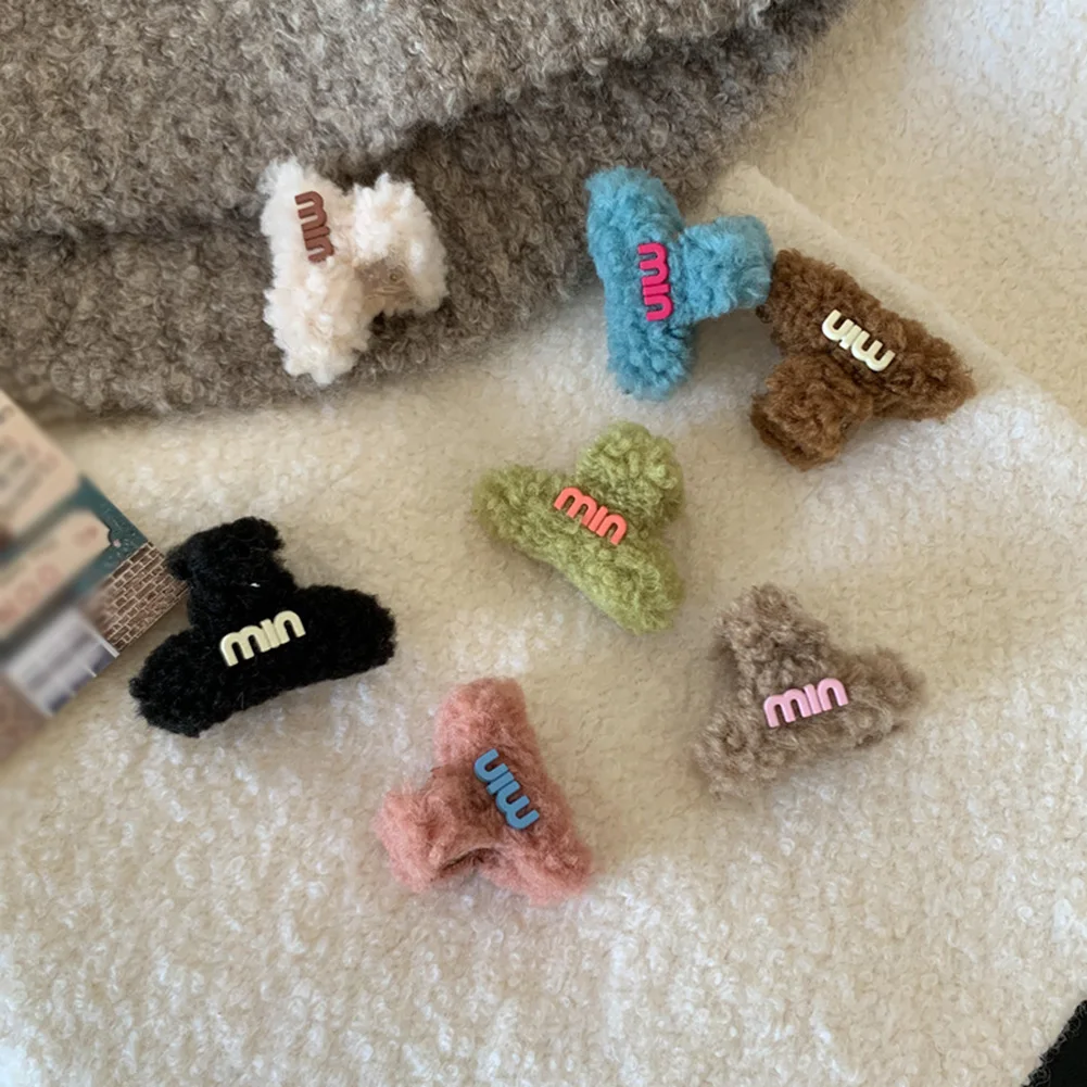 

Korean Plush Hair Clip Lamb Wool Hair Claws Crab Clamps Winter Small Candy Color Hairpin Barrette Fashion Women Hair Accessories