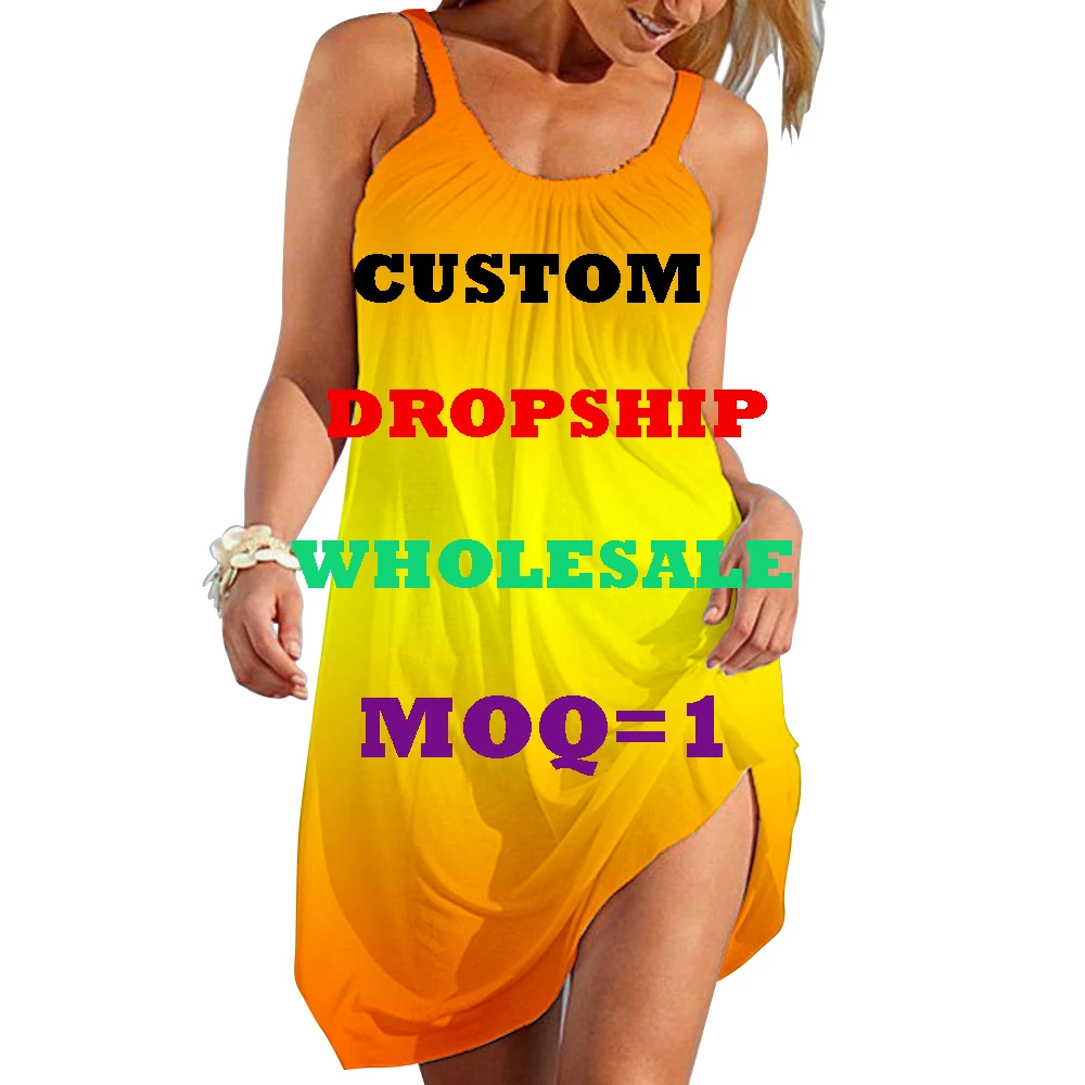 

2022 Sexy Casual 3D Print Punk Custom Sling Dresses Women Loose Skirt Female Lady Outfits Beach Gothic Frocks Oversize Dropship