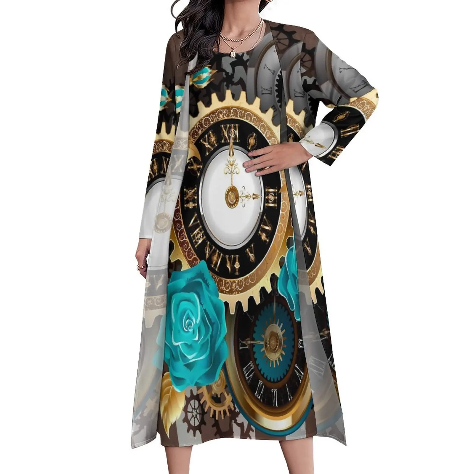 

Винтажное платье-макси в полоску, с длинным рукавом