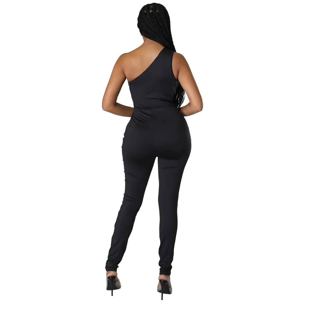 Women Jumpsuit 2023 New Sequins Sexy Hollow One Shoulder Slim Waist Pencil Pants Bodysuits Fashion Nightclub Party Jumpsuit