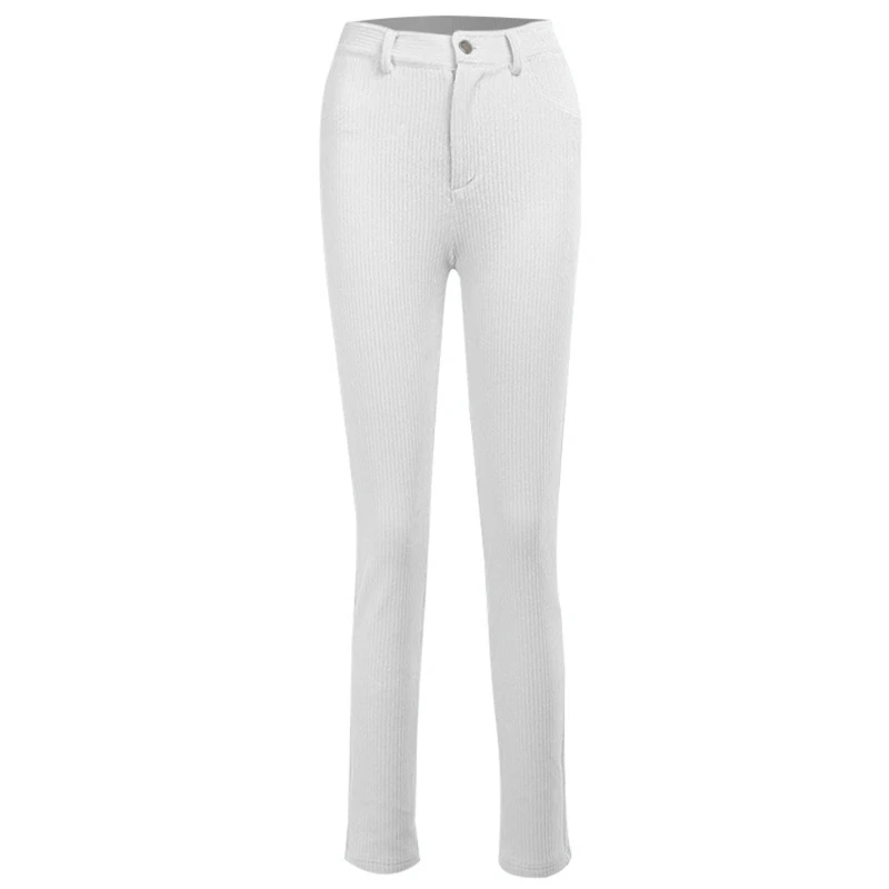 

Women High Waist Skinny Pants Solid Color Velvet Ribbed Striped Slim Trousers Zipper Button Vintage Stretch Streetwear