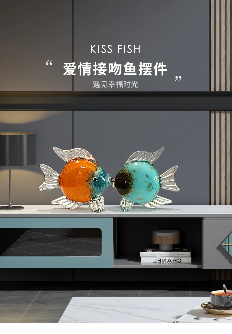 

Colored Glaze Kissing Gourami Living Room TV Wine Cabinet Home Soft Furnishings Crafts Modern Hallway Office Decoration