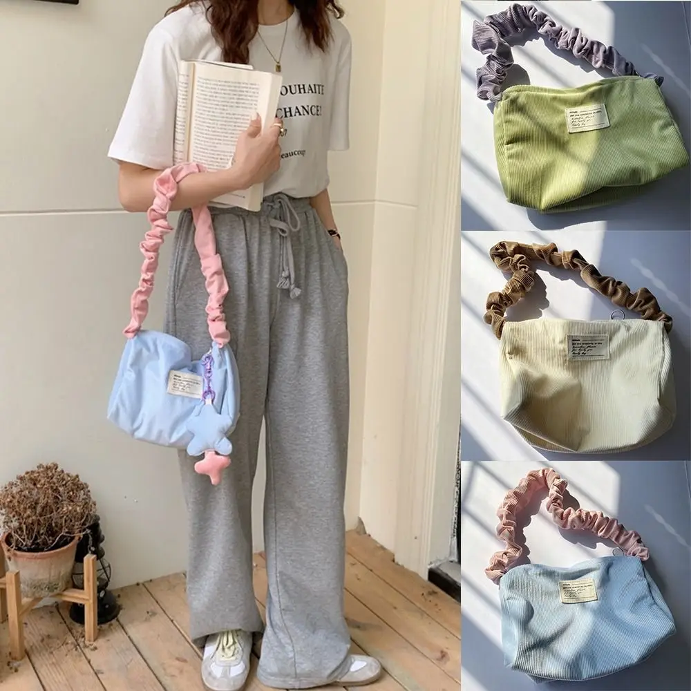

Large Capacity Corduroy Retro Underarm Bag Portable Solid Color Korean Style Pleated Strap Shoulder Bag Women