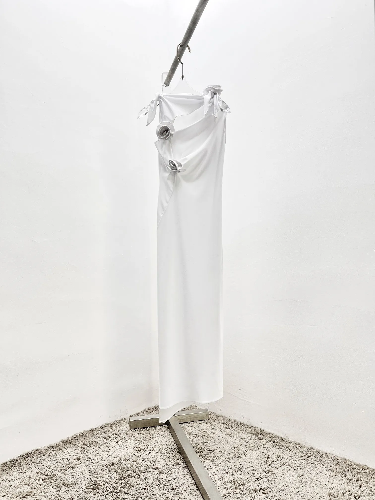 2023 Handmade flower Pressed Pleated round neck sleeveless vest long skirt large swing dress