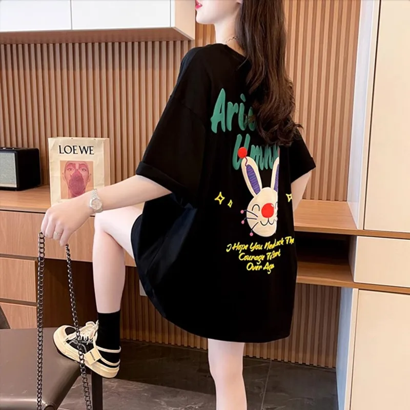 Хлопковая футболка с коротким рукавом и мультяшным принтом женская летняя новая