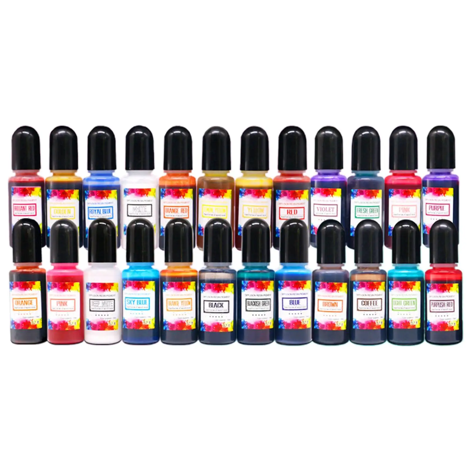 

24Pcs Vibrant Inks Epoxy Resin Pigment 10ml Each Liquid Dye Concentrate Color Acrylic Painting Dish Making DIY Crafts