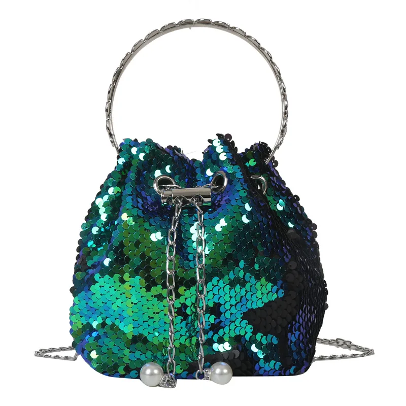 

New Fashion Mini Woman Purses And Handbags Sequin String Bucket Handbag Tote Ladies Shoulder Bag Girls Crossbody Bags For Ladies