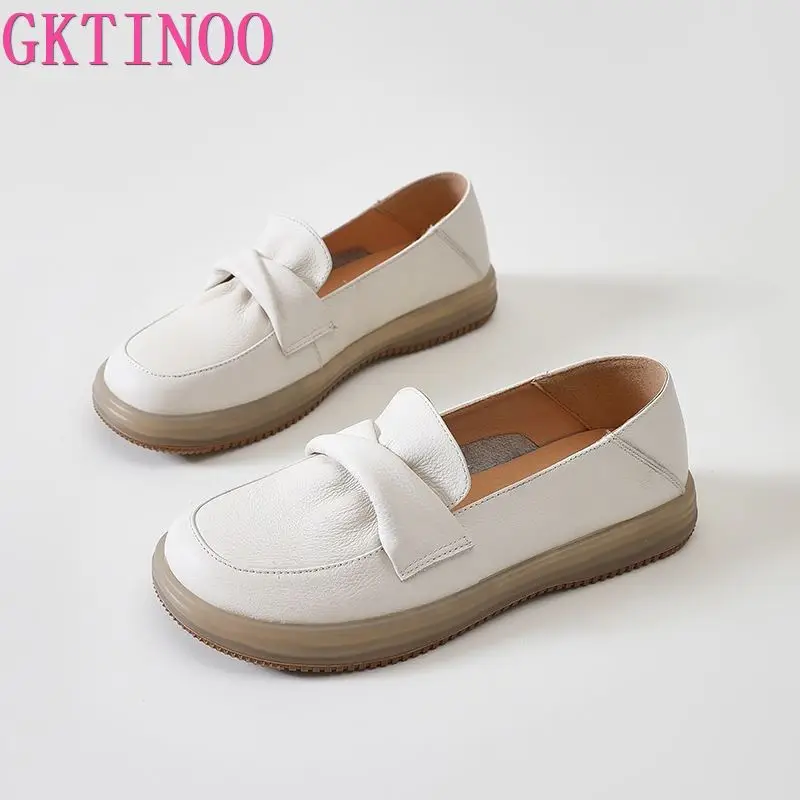

GKTINOO Fashion Flats Genuine Leather Women Sneakers Slip-on Tenis Feminino Zapatos De Mujer Platform Women Casual White Shoes