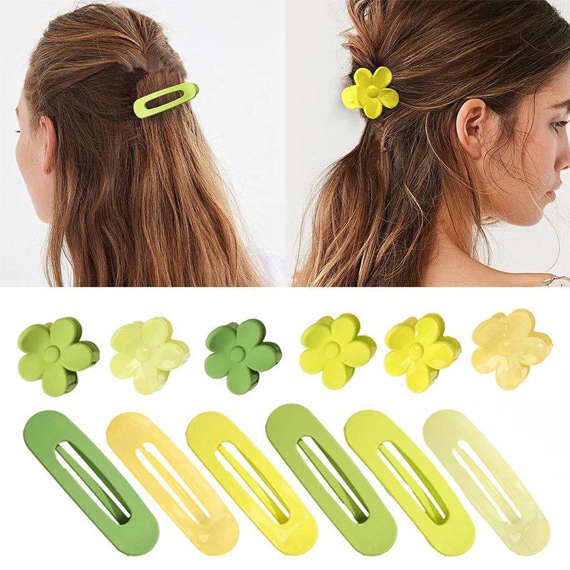 

Green Series Hair Clip Small Flower Catch Clip Hairpins Matte Acrylic Jelly Color Glossy Duckbill Clip Non-slip BB Barrettes