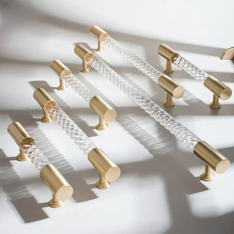 Роскошные латунные акриловые скрученные ручки Nordic светильник дверные Длинные с