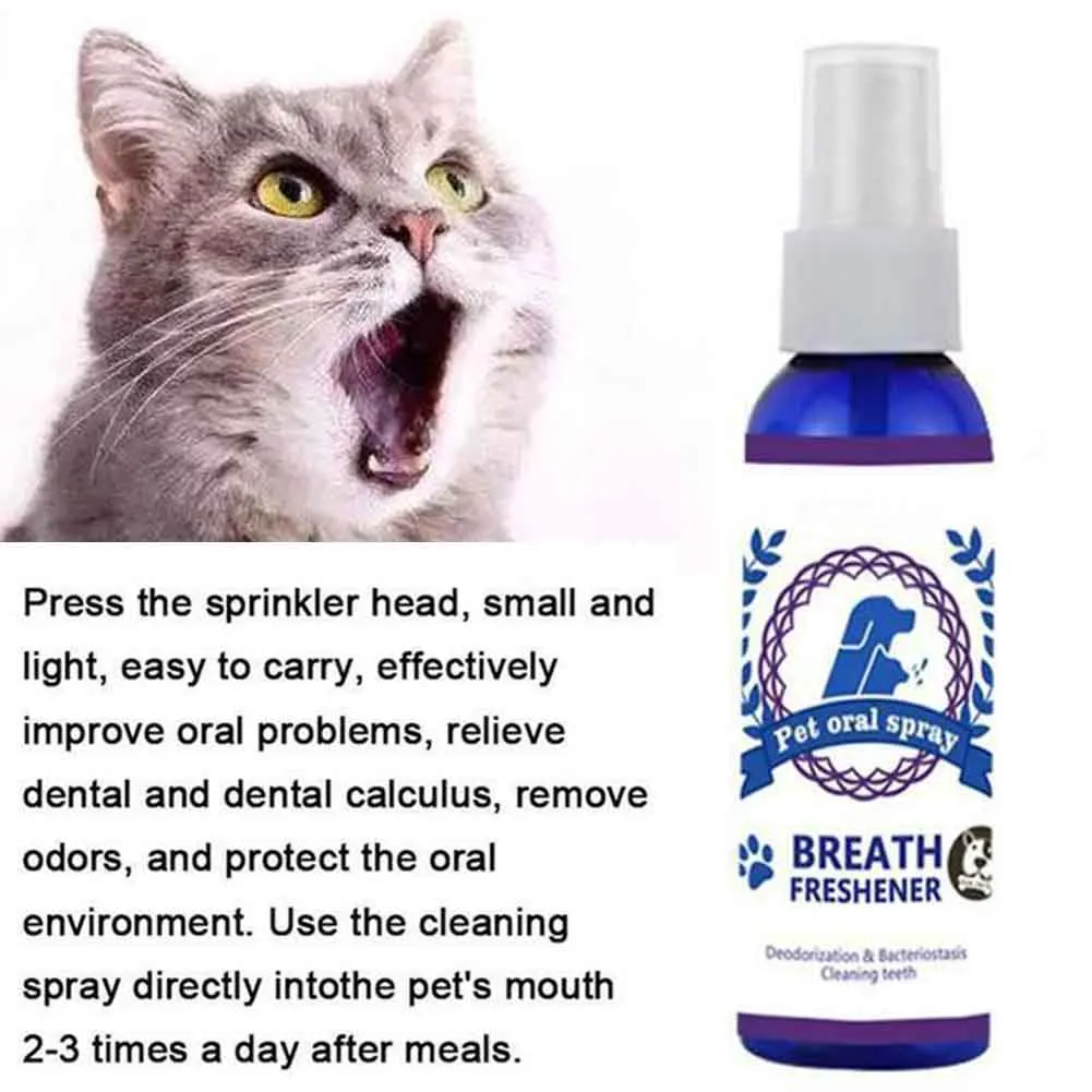 

60ml Treatment Anti Cats Dogs Non Toxic Dental Spray Oral Care Pet Breath Freshener Bad Teeth Deodorant Portable